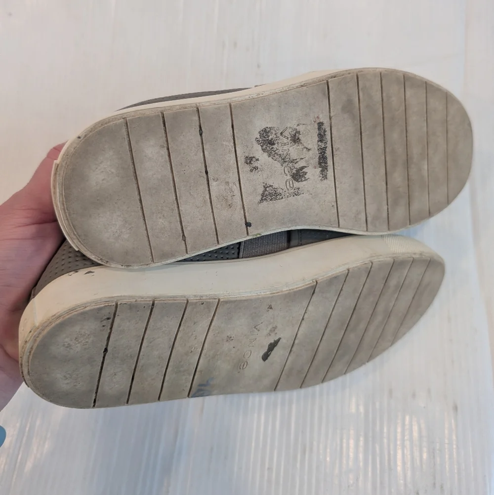 VINCE Women's Gray Perforated Leather Slip-On Shoes Sneakers Size 6.5
